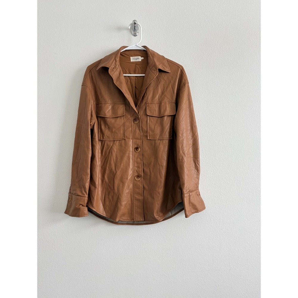 The Reset R Label Faux Leather Shirt Women S‎ Tan Shacket Classic Minimalist